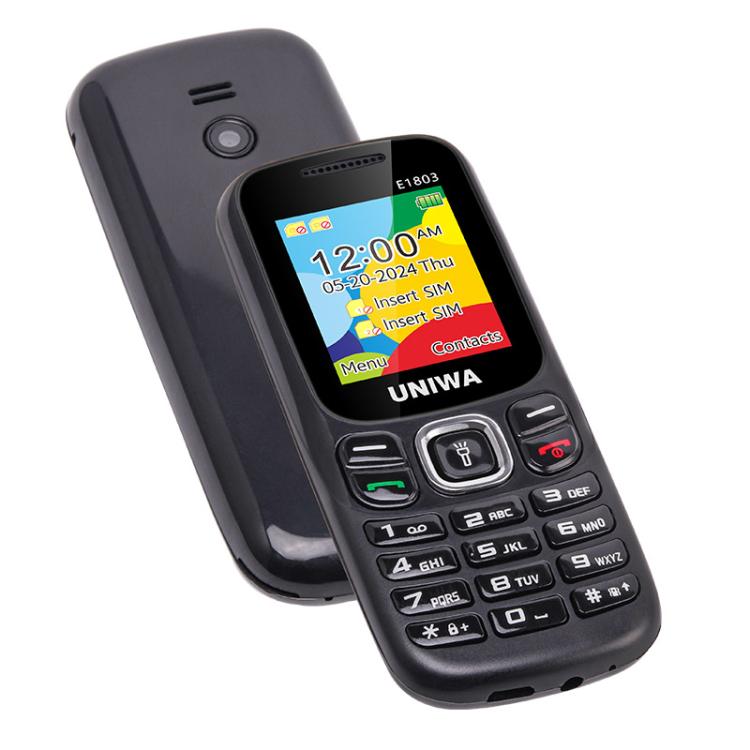 UNIWA E1803 Elder Keypad Phone, 1.77 inch SC6531E, LED Flashlight, 21 Keys, Network: 2G, EU Plug (Black) - free shipping - PMc TechLife - Order now!