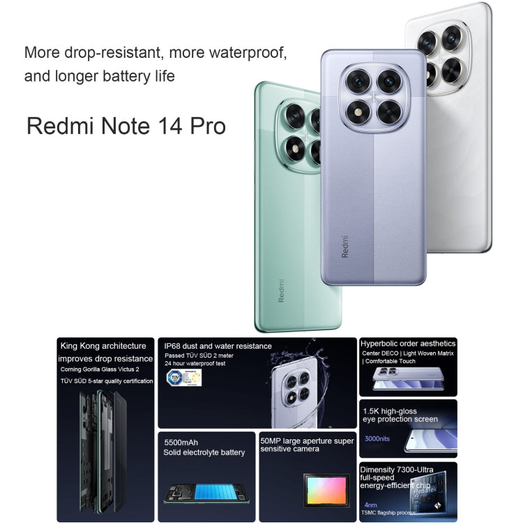 Xiaomi Redmi Note 14 Pro, 12GB+256GB, 6.67 inch Xiaomi HyperOS Mediatek Dimensity 7300-Ultra Octa Core, NFC, Network: 5G (White) - free shipping - PMC Jewellery - Order now!