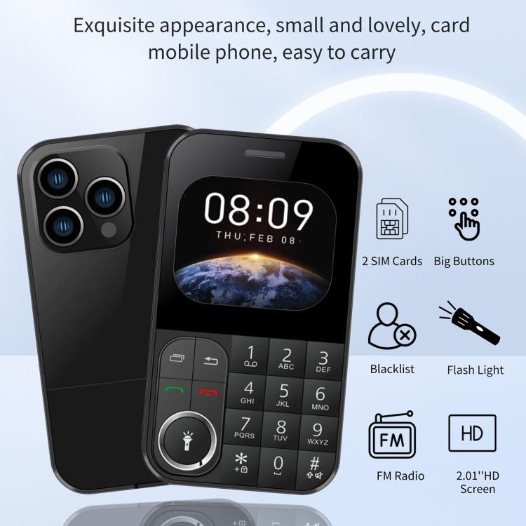 V9 Card Mobile Phone, 2.01 inch, MTK6261D, Support Bluetooth, FM, Torch, GSM, Dual SIM (Gold) - free shipping - PMc TechLife - Order now!