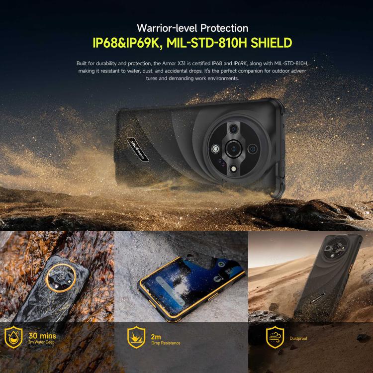 Ulefone Armor X31, 6GB+128GB, Night Vision, IP68/IP69K Rugged Phone, 6.56 inch Android 14 MediaTek Helio G91 Octa Core, Network: 4G, NFC, OTG (Black) - free shipping - PMC TechLife - Order now!
