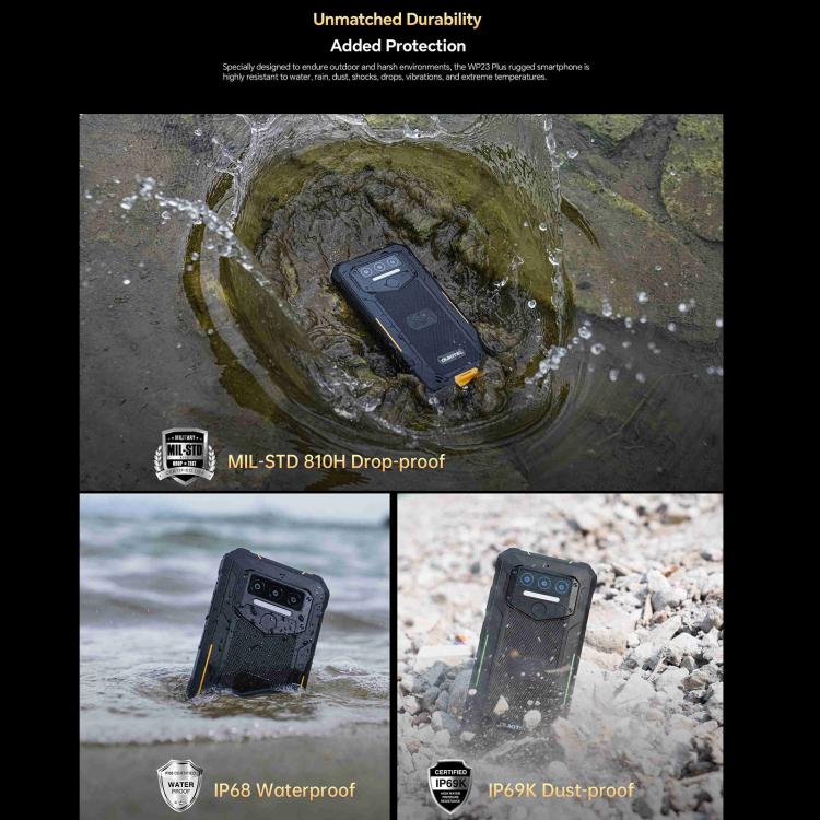 Oukitel WP23 Plus Rugged Phone, 8GB+256GB, 6.52 inch Android 14.0Unisoc T606 Octa-core, NFC, OTG, Network: 4G (Black) - free shipping - PMc TechLife - Order now!