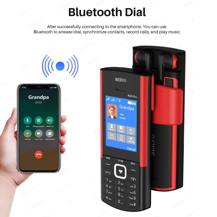 SERVO R25 Pro Mobile Phone with TWS Bluetooth Headsets, 2.4 inch, 24 Keys, Support Bluetooth, Quick Dial, Auto Response, FM, Flashlight, GSM, Dual SIM (Black Red) - free shipping - PMC Jewellery - Order now!