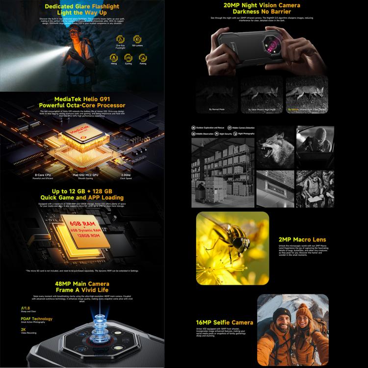 Ulefone Armor X32 Rugged Phone, 6GB+128GB, Night Vision, 5.65 inch Android 14 MediaTek Helio G91 Octa Core, Network: 4G, NFC, OTG (Lightsome Green) - free shipping - PMC TechLife - Order now!