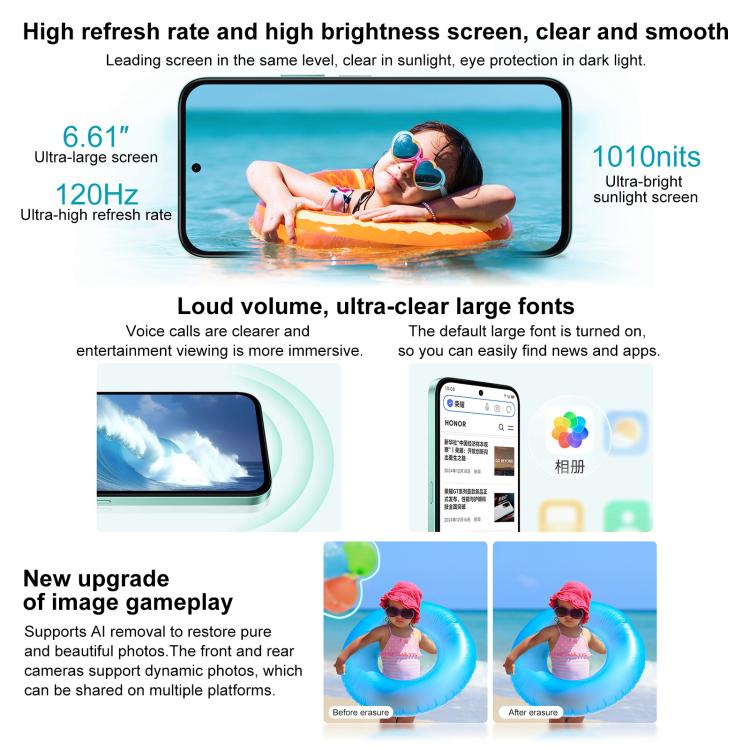Honor Play 60, 6GB+128GB, Side Fingerprint, 6.61 inch MagicOS 9.0 Dimensity 6300 Octa Core, Network: 5G, OTG (Cyan) - free shipping - PMc TechLife - Order now!
