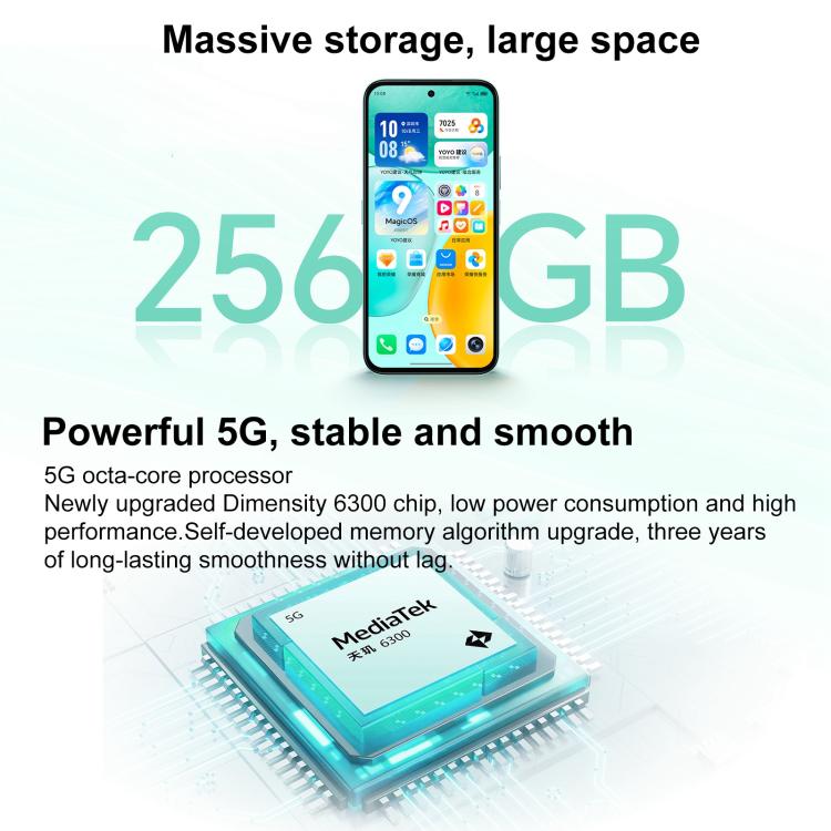Honor Play 60, 8GB+256GB, Side Fingerprint, 6.61 inch MagicOS 9.0 Dimensity 6300 Octa Core, Network: 5G, OTG (Black) - free shipping - PMc TechLife - Order now!