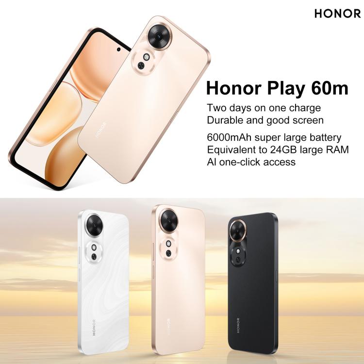 Honor Play 60m, 6GB+128GB, Side Fingerprint, 6.61 inch MagicOS 9.0 Dimensity 6300 Octa Core, Network: 5G, OTG (White) - free shipping - PMc TechLife - Order now!
