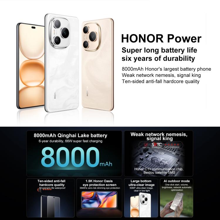 Honor Power, 12GB+256GB, Screen Fingerprint, 6.78 inch MagicOS 9.0 Snapdragon 7 Gen 3 Octa Core, Network: 5G, NFC, OTG (White) - free shipping - PMc TechLife - Order now!