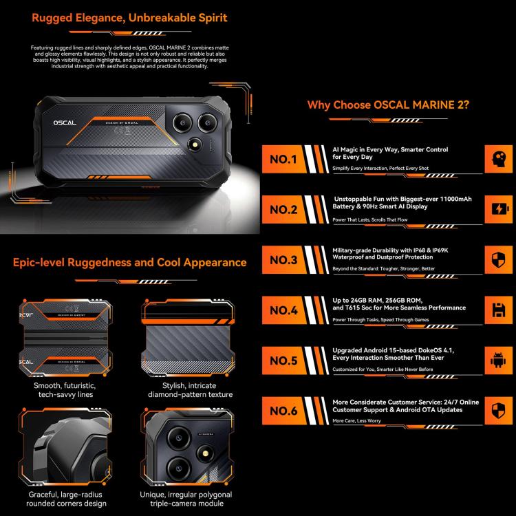 Blackview Oscal Marine 2, 4GB+64GB, 6.56 inch Android 15 Unisoc UMS9230E T615 Octa Core, Network: 4G, OTG, NFC (Black) - free shipping - PMC TechLife - Order now!