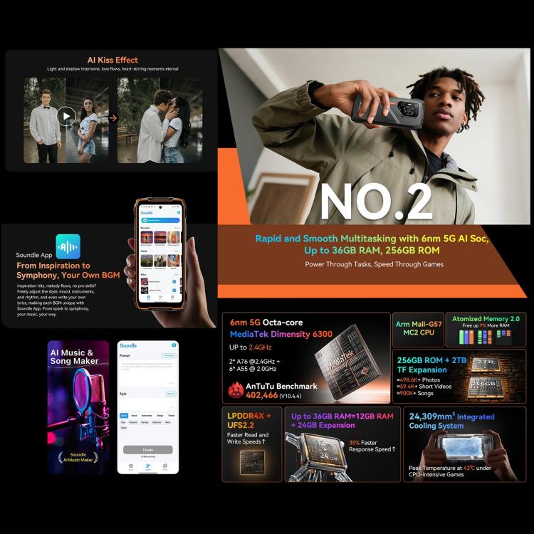 Blackview Oscal Pilot 3 5G Rugged Phone, 12GB+256GB, Night Vision Camera, 6.78 inch Android 15 MediaTek Dimensity 6300 Octa Core, Network: 5G, OTG, NFC (Black) - free shipping - PMC TechLife - Order now!