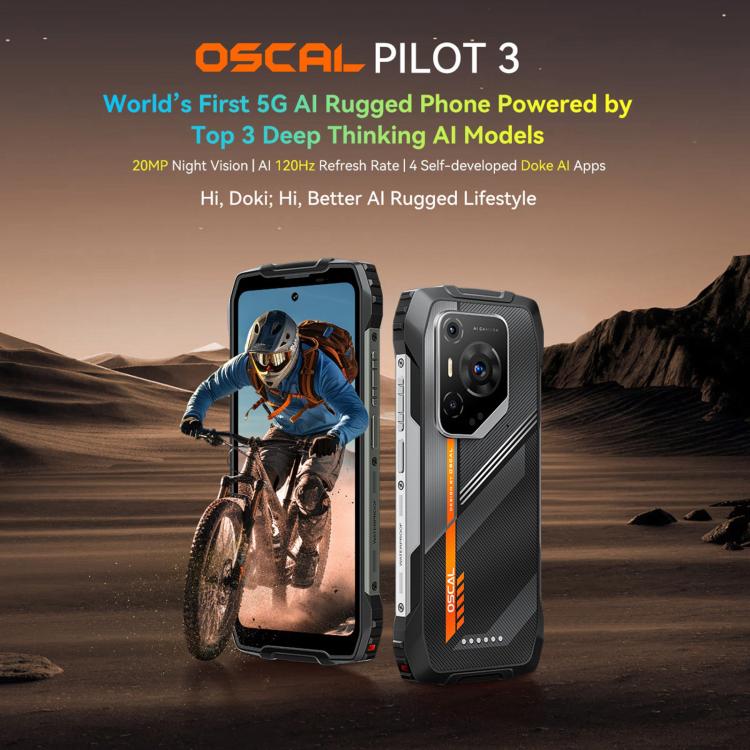 Blackview Oscal Pilot 3 5G Rugged Phone, 12GB+256GB, Night Vision Camera, 6.78 inch Android 15 MediaTek Dimensity 6300 Octa Core, Network: 5G, OTG, NFC (Black) - free shipping - PMC TechLife - Order now!