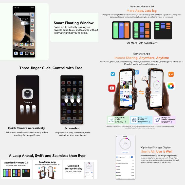 Blackview Oscal Pilot 3 5G Rugged Phone, 12GB+256GB, Night Vision Camera, 6.78 inch Android 15 MediaTek Dimensity 6300 Octa Core, Network: 5G, OTG, NFC (Black) - free shipping - PMC TechLife - Order now!