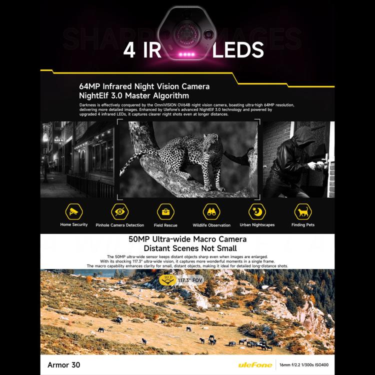 Ulefone Armor 30, 12GB+512GB, Night Vision, IP68/IP69K Rugged Phone, 6.95 inch Android 15 MediaTek Helio G100 Octa Core, Network: 4G, NFC, OTG (Black) - free shipping - PMC TechLife - Order now!