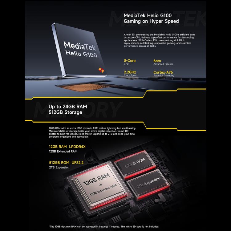 Ulefone Armor 30, 12GB+512GB, Night Vision, IP68/IP69K Rugged Phone, 6.95 inch Android 15 MediaTek Helio G100 Octa Core, Network: 4G, NFC, OTG (Black) - free shipping - PMC TechLife - Order now!