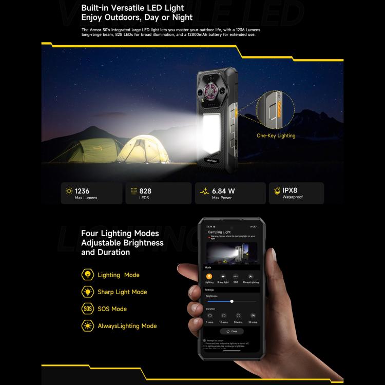Ulefone Armor 30, 12GB+512GB, Night Vision, IP68/IP69K Rugged Phone, 6.95 inch Android 15 MediaTek Helio G100 Octa Core, Network: 4G, NFC, OTG (Black) - free shipping - PMC TechLife - Order now!