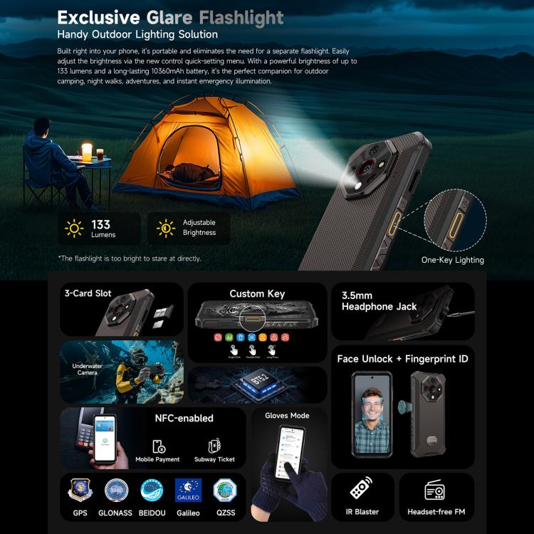 Ulefone Armor X16, 6GB+128GB, Night Vision, IP68/IP69K Rugged Phone, 6.56 inch Android 15 MediaTek Helio G91 Octa Core, Network: 4G, NFC, OTG (Wasteland Shadow) - free shipping - PMC TechLife - Order now!