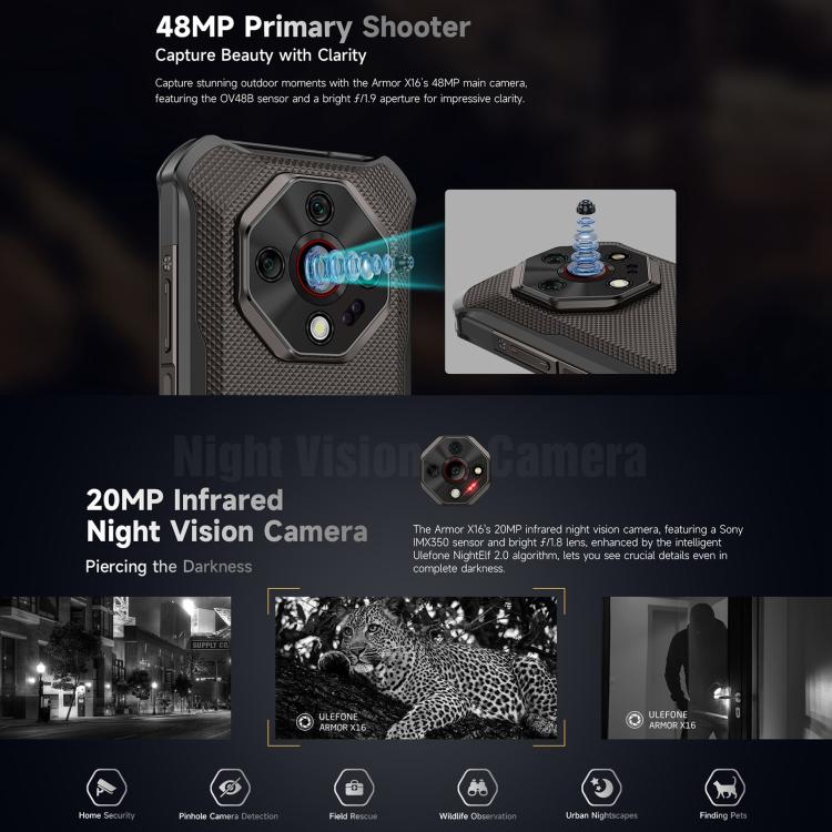 Ulefone Armor X16, 6GB+128GB, Night Vision, IP68/IP69K Rugged Phone, 6.56 inch Android 15 MediaTek Helio G91 Octa Core, Network: 4G, NFC, OTG (Sand Dune) - free shipping - PMC TechLife - Order now!