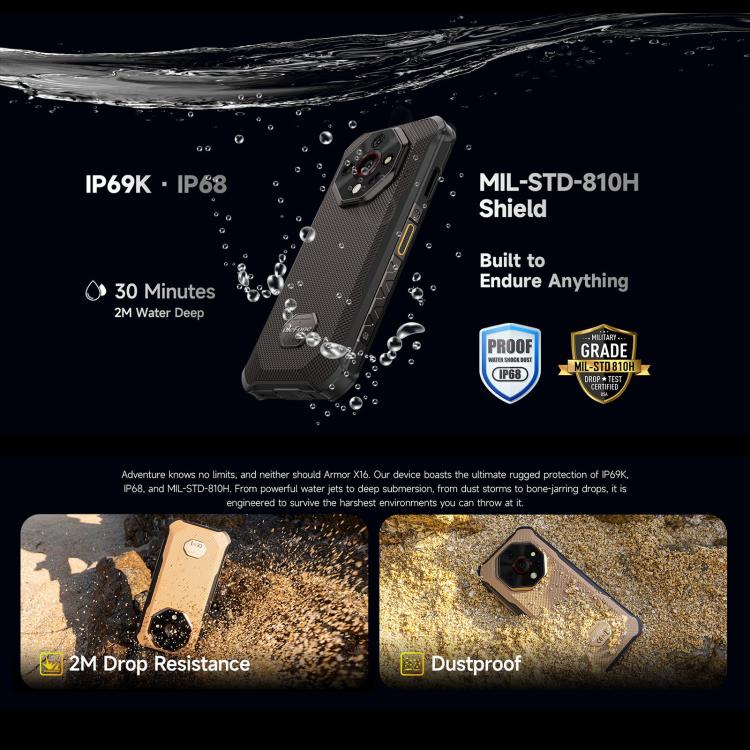 Ulefone Armor X16, 6GB+128GB, Night Vision, IP68/IP69K Rugged Phone, 6.56 inch Android 15 MediaTek Helio G91 Octa Core, Network: 4G, NFC, OTG (Sand Dune) - free shipping - PMC TechLife - Order now!