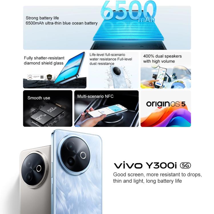 vivo Y300i, 12GB+512GB, Face ID / Side Fingerprint, 6.68 inch Android 15 OriginOS 5 Snapdragon 4 Gen 2 Octa Core, OTG, NFC, Network: 5G (Black) - free shipping - PMc TechLife - Order now!