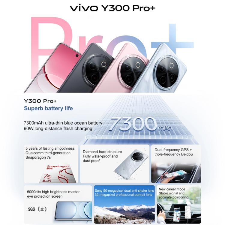 vivo Y300 Pro+, 8GB+128GB, Face ID / Screen Fingerprint, 6.77 inch Android 15 OriginOS 5 Snapdragon 7s Gen 3 Octa Core, OTG, NFC, Network: 5G (Silver) - free shipping - PMc TechLife - Order now!