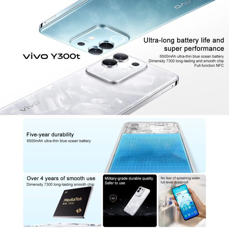 vivo Y300t, 12GB +512GB, Face ID / Side Fingerprint,  6.72 inch Android 15 OriginOS 5 Dimensity 7300 Octa Core, OTG, NFC, Network: 5G (White) - free shipping - PMc TechLife - Order now!