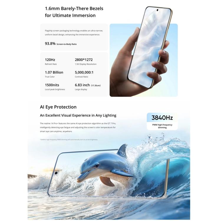 Realme 14 Pro+, 12GB+512GB, Screen Fingerprint Identification, 6.83 inch Realme UI 6.0 Snapdragon 7s Gen 3 Octa Core, NFC, Network: 5G (Grey) - free shipping - PMc TechLife - Order now!