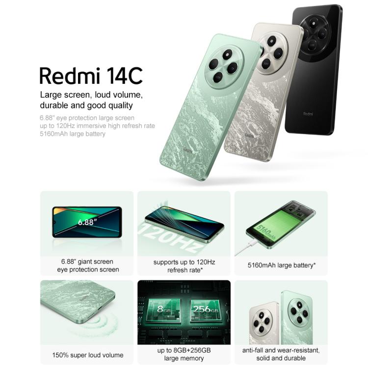 Xiaomi Redmi 14C, 4GB+64GB, 6.88 inch Xiaomi HyperOS MediaTek Helio G81-Ultra Octa Core, Network: 4G, Not Support Google Play Store(Black) - free shipping - PMc TechLife - Order now!