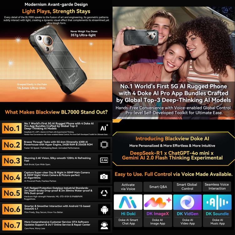 Blackview BL7000 Rugged Phone, 8GB+256GB, 6.78 inch Android 15 MediaTek Dimensity 6300 Octa Core, Network: 5G, NFC, OTG (Black) - free shipping - PMc TechLife - Order now!