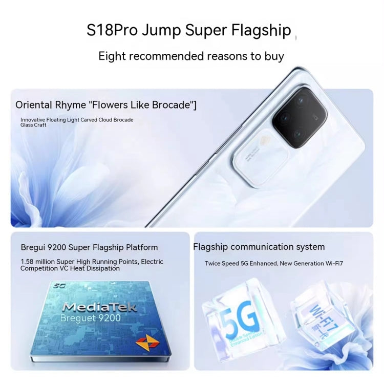 vivo S18 Pro, Triple Back Cameras, 12GB+512GB, Face ID Screen Fingerprint Identification, 6.78 inch Android 14.0 OriginOS 4 Dimensity 9200+ Octa Core 3.35GHz, OTG, NFC, Network: 5G, Support Google Play (Silver) - free shipping - PMc TechLife - Order now!