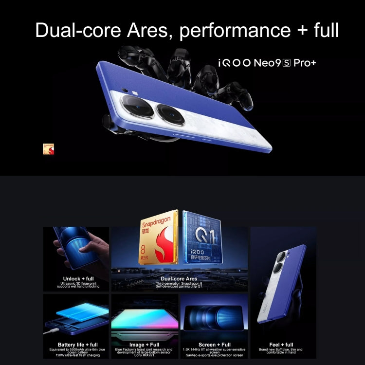 vivo iQOO Neo9S Pro+, 16GB+512GB, Face ID & Ultrasonic 3D Fingerprint Identification, 6.78 inch Android 14 OriginOS 4 Snapdragon 8 Gen 3 Octa Core 2.63GHz, OTG, NFC, Network: 5G, Support Google Play (Black) - free shipping - PMc TechLife - Order now!