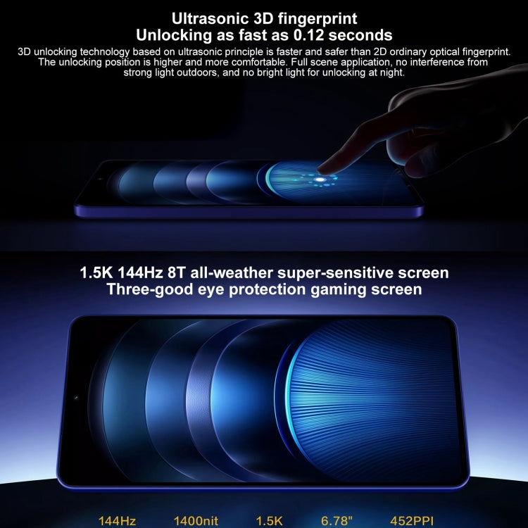 vivo iQOO Neo9S Pro+, 16GB+512GB, Face ID & Ultrasonic 3D Fingerprint Identification, 6.78 inch Android 14 OriginOS 4 Snapdragon 8 Gen 3 Octa Core 2.63GHz, OTG, NFC, Network: 5G, Support Google Play (Blue) - free shipping - PMc TechLife - Order now!