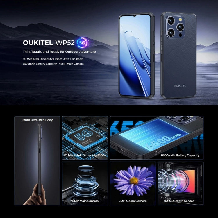 Oukitel WP52 5G Rugged Phone, 4GB+256GB, 6.6 inch Android 14.0 MediaTek Dimensity 6100+ Octa-core, NFC, OTG, Network: 5G (Navy Blue) - free shipping - PMC Jewellery - Order now!
