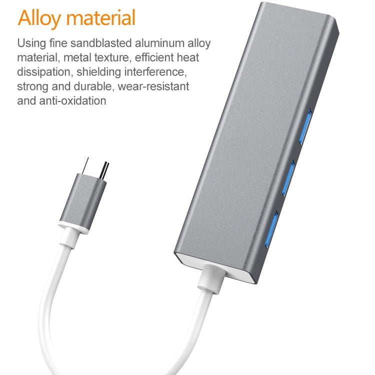 USB-C / Type-C to Fast Ethernet RJ45 & 3 x USB 3.0 Adapter Converter HUB(Grey) - free shipping - PMC Jewellery - Order now!