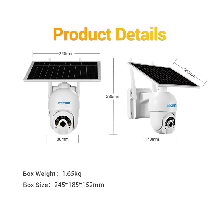ESCAM QF450 HD 1080P 4G EU Version Solar Powered IP Camera without Memory, Support Two-way Audio & PIR Motion Detection & Night Vision & TF Card - free shipping - PMC TechLife - Order now!