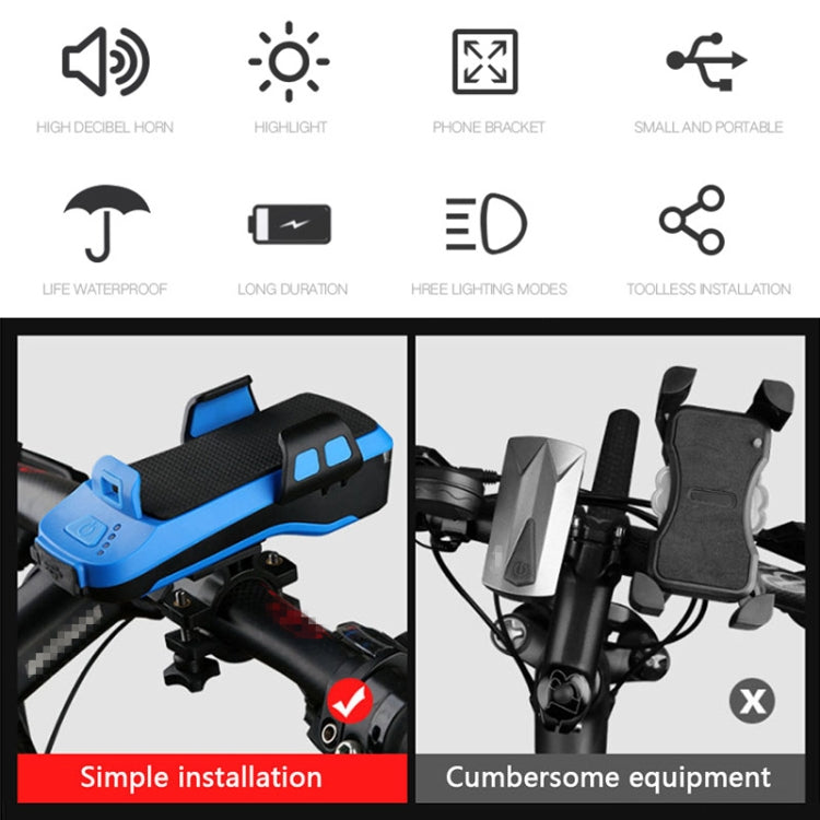 Multifunction 4  in 1 Phone Holder Bicycle Bell Cycling Lamp Flashlight(Blue) - Headlights by PMC TechLife | Online Shopping South Africa | PMC TechLife | Buy Now Pay Later Mobicred