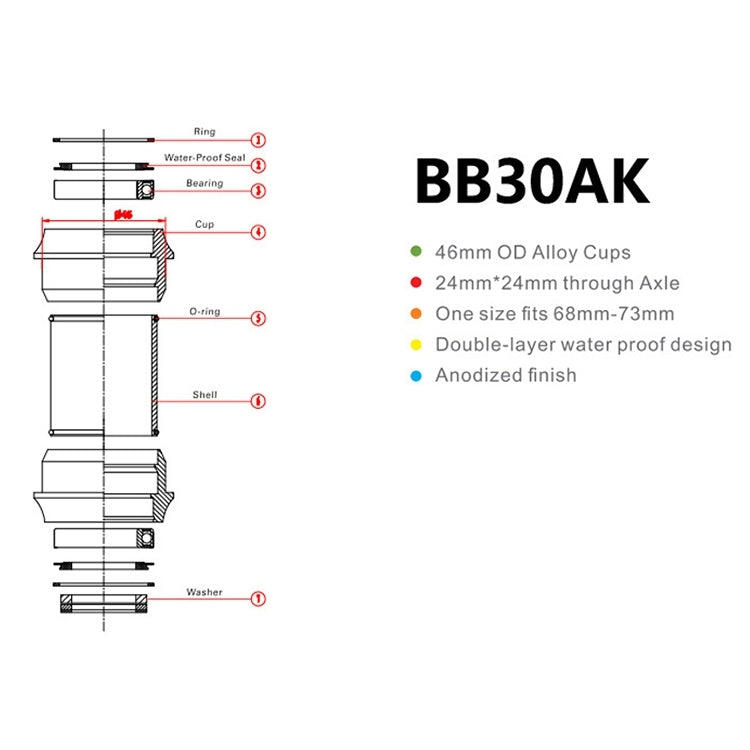 BIKERSAY BB30AK Bicycle Bottom Bracket Bike External Bearing - Bottom Brackets by BIKERSAY | Online Shopping South Africa | PMc TechLife | Buy Now Pay Later Mobicred
