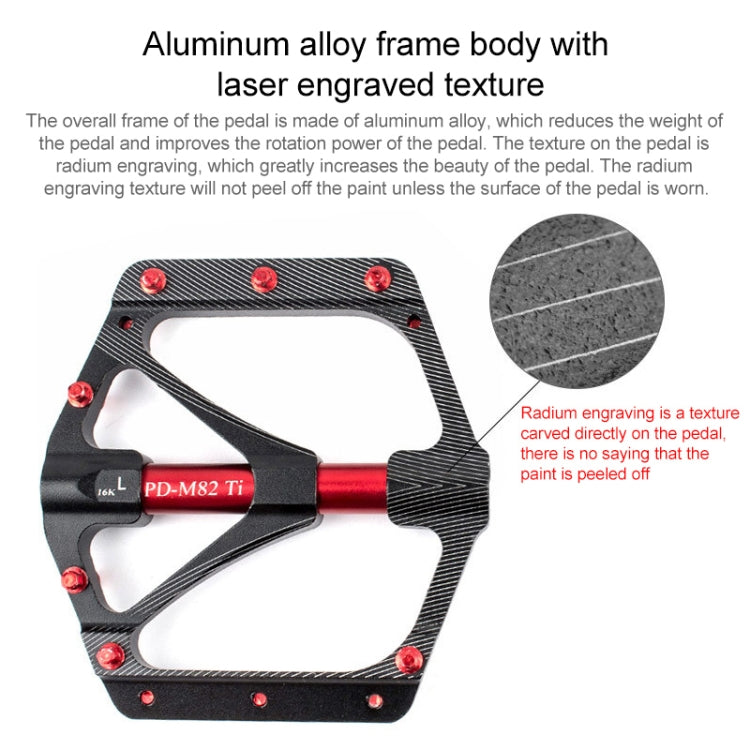 PROMEND PD-M82-TI 1 Pair Mountain Bicycle Titanium Alloy Shaft 3-Bearings Wide Pedals (Red) - free shipping - PMc TechLife - Order now!