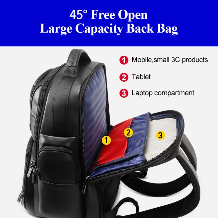 Bopai 851-01981A Top-grain Leather Business Travel Anti-theft Man Backpack, Size: 35x26x44cm - free shipping - PMC TechLife - Order now!