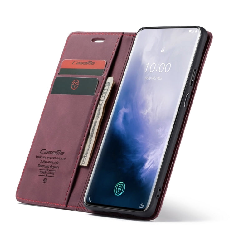 CaseMe-013 Multifunctional Retro Frosted Horizontal Flip Leather Case for OnePlus 7 Pro, with Card Slot & Holder & Zipper Wallet & Photo Frame(Wine Red) - OnePlus Cases by CaseMe | Online Shopping South Africa | PMC Jewellery | Buy Now Pay Later Mobicred