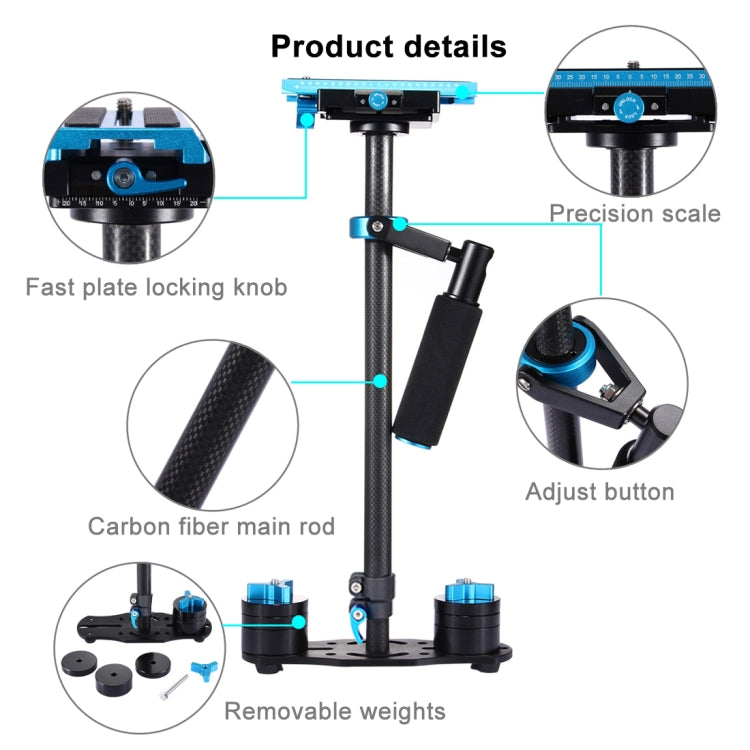 PULUZ 38.5-61cm Carbon Fibre Handheld Stabilizer for DSLR & DV Digital Video & Cameras, Load Range: 0.5-3kg(Blue) - free shipping - PMC TechLife - Order now!