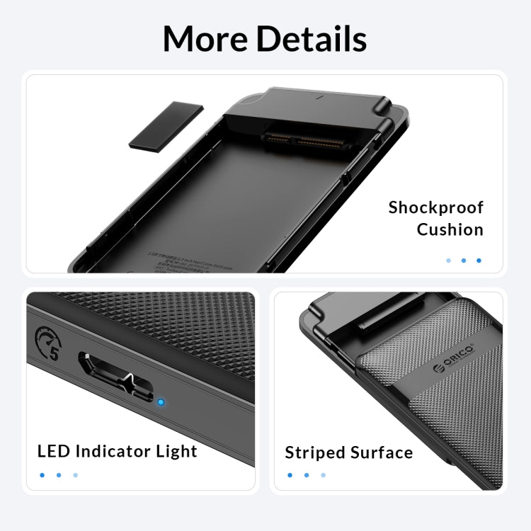 ORICO 2577U3-V1 Grid Texture Design 2.5 inch USB3.0 Micro-B Hard Drive Enclosure Box(Black) - HDD Enclosure by ORICO | Online Shopping South Africa | PMC TechLife | Buy Now Pay Later Mobicred