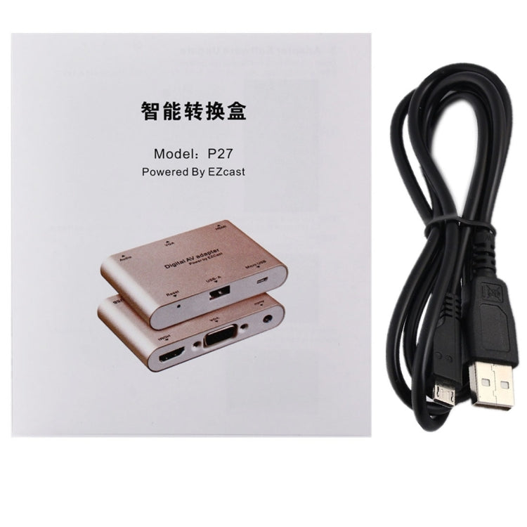 P27 Metal Cover Micro USB to HDMI + VGA HDTV Converter Digital AV Adapter, Power by EZCast, Support iOS / Android / Windows System(Silver) - Adapter by PMC Jewellery | Online Shopping South Africa | PMC Jewellery | Buy Now Pay Later Mobicred