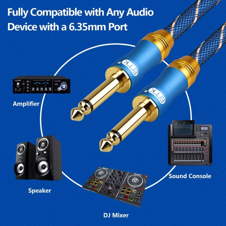 EMK 6.35mm Male to Male 3 Section Gold-plated Plug Grid Nylon Braided Audio Cable for Speaker Amplifier Mixer, Length: 1.5m(Blue) - Microphone Audio Cable & Connector by EMK | Online Shopping South Africa | PMC TechLife | Buy Now Pay Later Mobicred