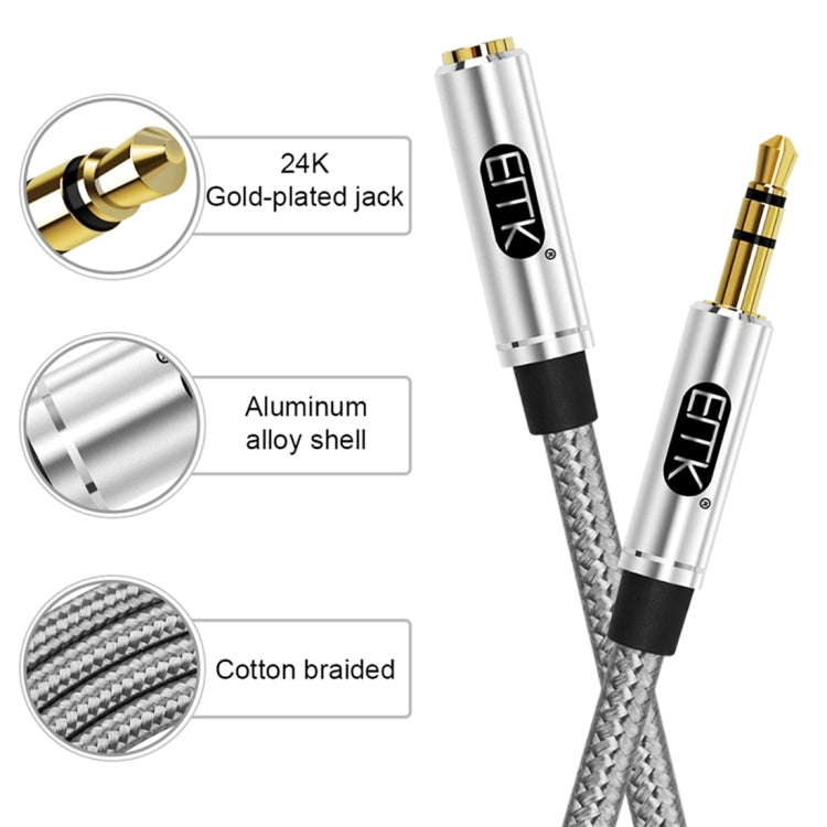 EMK 3.5mm Male to Female Gold-plated Plug Cotton Braided Audio Cable for Speaker / Notebooks / Headphone, Length: 0.5m(Grey) - free shipping - PMc TechLife - Order now!