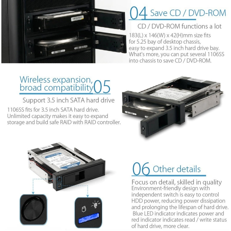 ORICO 1106SS CD-ROM Space HDD Mobile Rack Internal 3.5 inch HDD Convertor Enclosure(Black) - Caddies & Enclosures by ORICO | Online Shopping South Africa | PMC TechLife | Buy Now Pay Later Mobicred