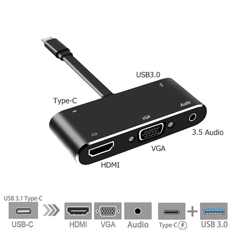 V126 UCB-C / Type-C Male to PD + HDMI + VGA + Audio + USB 3.0 Female 5 in 1 Converter - USB HUB by PMC Jewellery | Online Shopping South Africa | PMC Jewellery | Buy Now Pay Later Mobicred