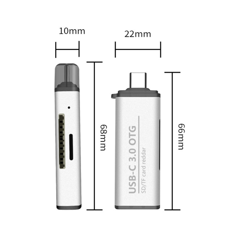 ADS-103 3 in 1 Type-C Male to USB 3.0 Female + SD / TF Card Slots OTG Adapter SD / TF Card Reader (Silver) -  by PMC TechLife | Online Shopping South Africa | PMC TechLife | Buy Now Pay Later Mobicred