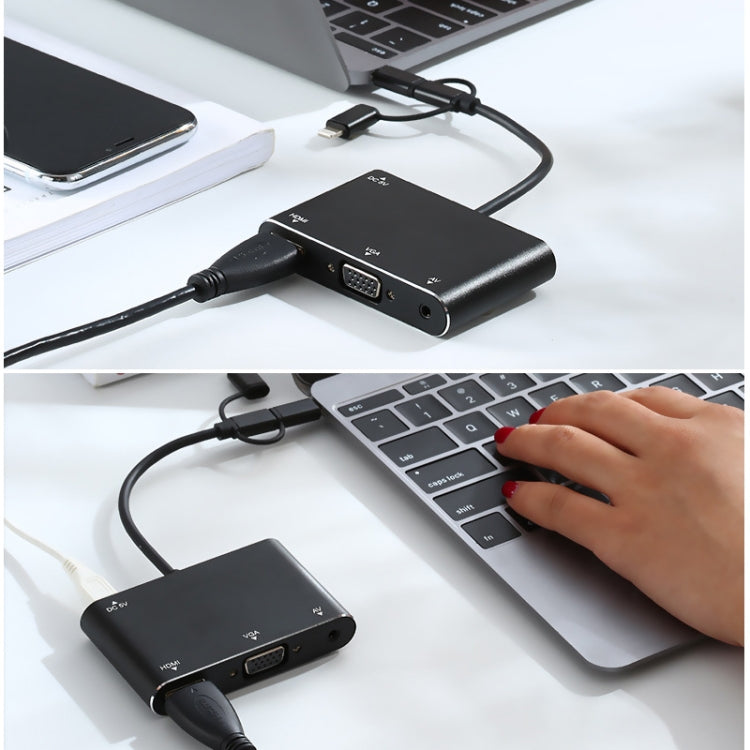 7585B 3 in 1 Micro USB / 8 Pin / Type-C to VGA / HDTV / AV Adapter Mobile HD Screen Player (White) - free shipping - PMC Jewellery - Order now!