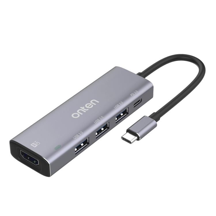 Onten OT-95123 5 in 1 Multifunctional Type-C + USB + HDMI Docking Station, Cable Length: 145mm(Silver) - free shipping - PMC Jewellery - Order now!
