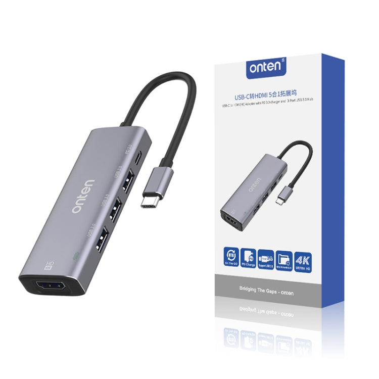 Onten OT-95123 5 in 1 Multifunctional Type-C + USB + HDMI Docking Station, Cable Length: 145mm(Silver) - free shipping - PMC Jewellery - Order now!