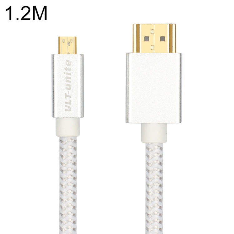 ULT-unite Gold-plated Head HDMI Male to Micro HDMI Male Nylon Braided Cable, Cable Length: 1.2m (Silver) - free shipping - PMC Jewellery - Order now!